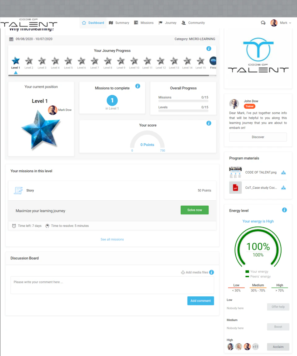 screenshot of Code of Talent